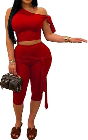 Amazon.com: CXXQ Women Sexy 2 Piece Outfits Club Self Tie Crop Top